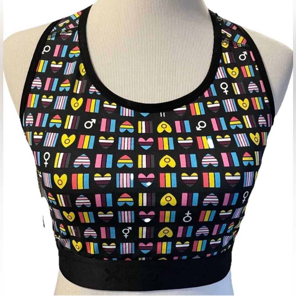 Size Large NEW Tomboy X Target Take Pride Rainbow Racerback Black Sports Bra